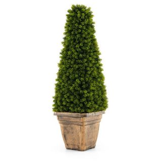 Faux Plants | 3 Feet Artificial Boxwood Topiary Tree with Cement Flowerpot Green Faux Plants