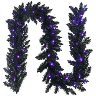 Halloween | 9 Feet Pre-lit Christmas Halloween Garland with 50 Purple LED Lights Black Halloween Black