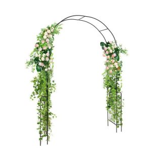 Outdoor Decor | 7.9 Feet Metal Garden Arch Backdrop Stand with Fence for Climbing Plants Black