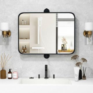 Wall Mirrors | 30 x 22 Inch Black Metal Framed Pivot Rectangle Wall-Mounted Mirror Black Mirrors Black