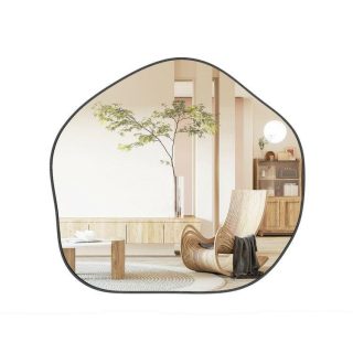 Wall Mirrors | Irregular Wall Mirror Metal Frame Asymmetrical Mirror with Expansion Screws Black Mirrors Black