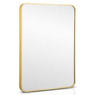 Wall Mirrors | Metal Framed Bathroom Mirror with Rounded Corners Golden Mirrors Golden